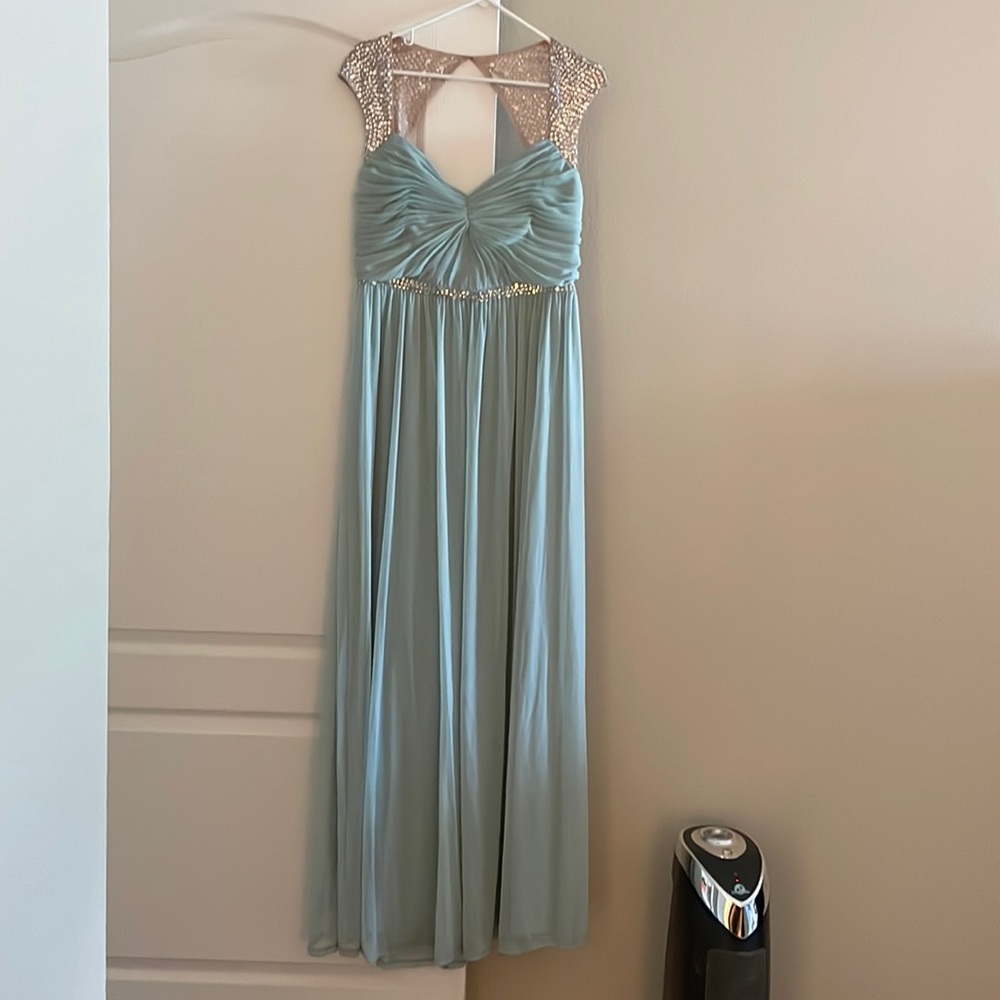 Adrianna Pappell Turquoise Jeweled Gown